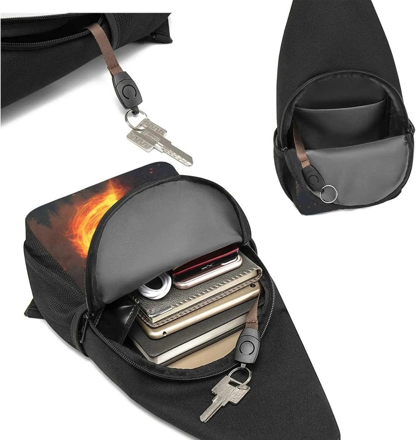 Crossbody Sling Backpack Sling Bag for Men Women Cross Chest Bag Shoulder Bag HD Fire Wolf Travel Hiking Daypack