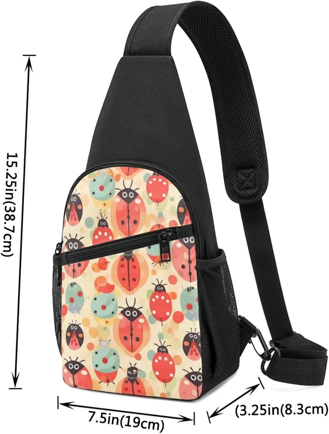 Crossbody Sling Backpack Sling Bag for Men Women Cross Chest Bag Shoulder Bag Ladybugs Cartoon Pattern Travel Hiking Daypack