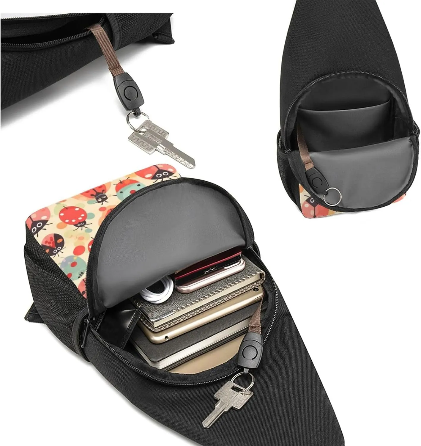 Crossbody Sling Backpack Sling Bag for Men Women Cross Chest Bag Shoulder Bag Ladybugs Cartoon Pattern Travel Hiking Daypack