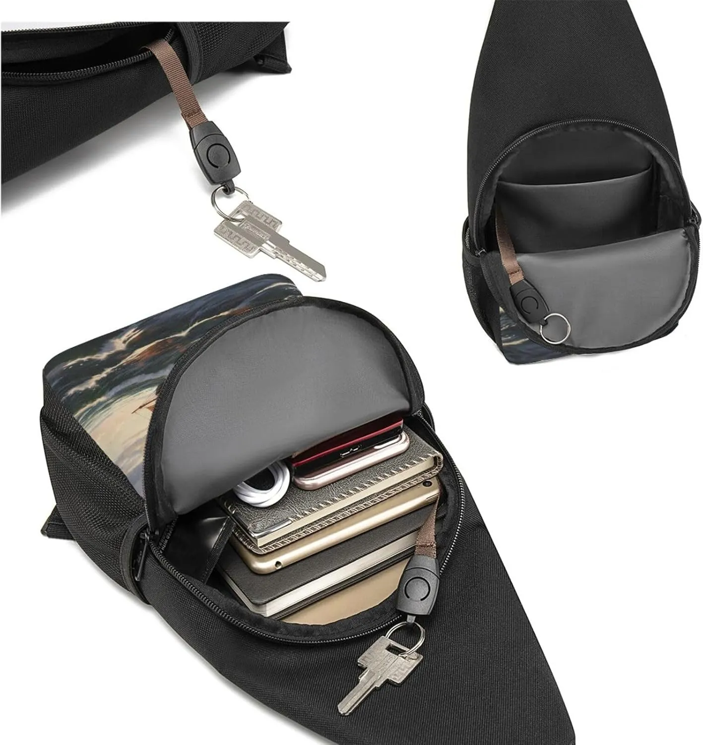 Crossbody Sling Backpack Sling Bag for Men Women Cross Chest Bag Shoulder Bag Sailboat Ship Landscape Travel Hiking Daypack