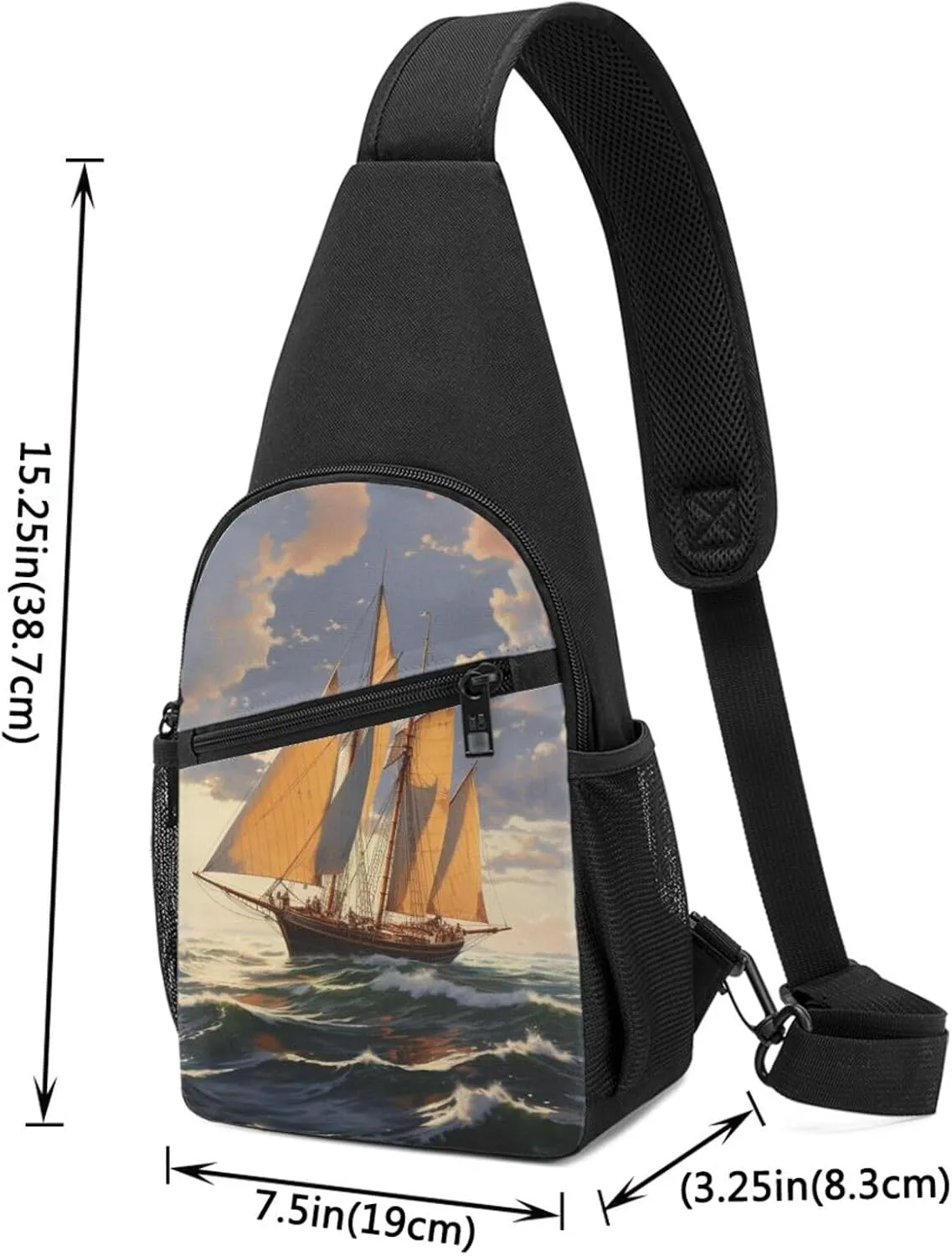 Crossbody Sling Backpack Sling Bag for Men Women Cross Chest Bag Shoulder Bag Sailboat Ship Landscape Travel Hiking Daypack