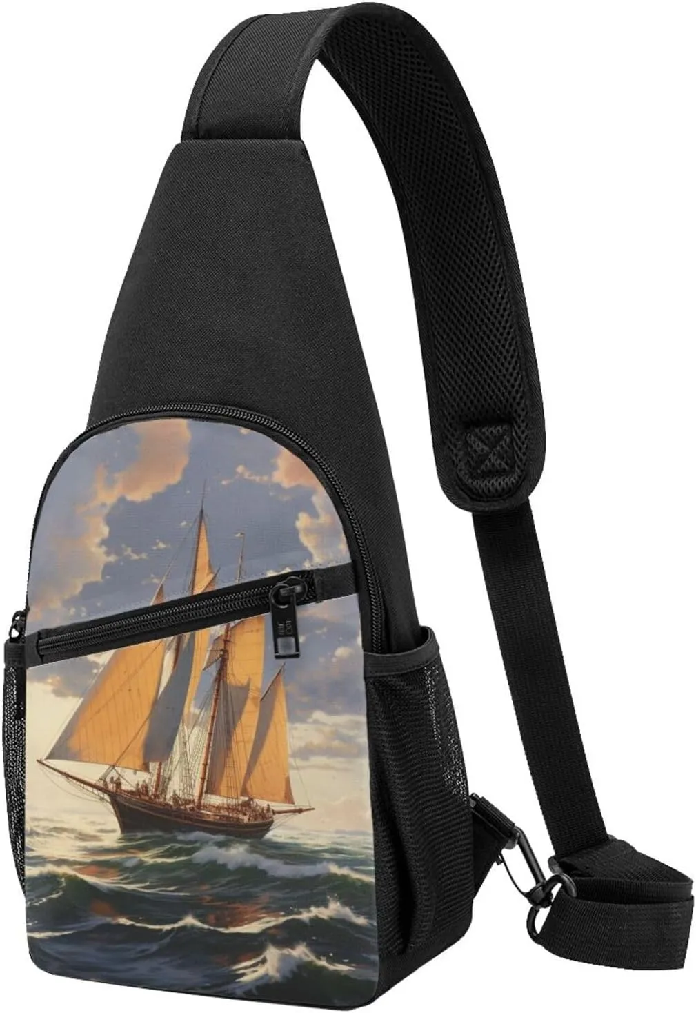 Crossbody Sling Backpack Sling Bag for Men Women Cross Chest Bag Shoulder Bag Sailboat Ship Landscape Travel Hiking Daypack