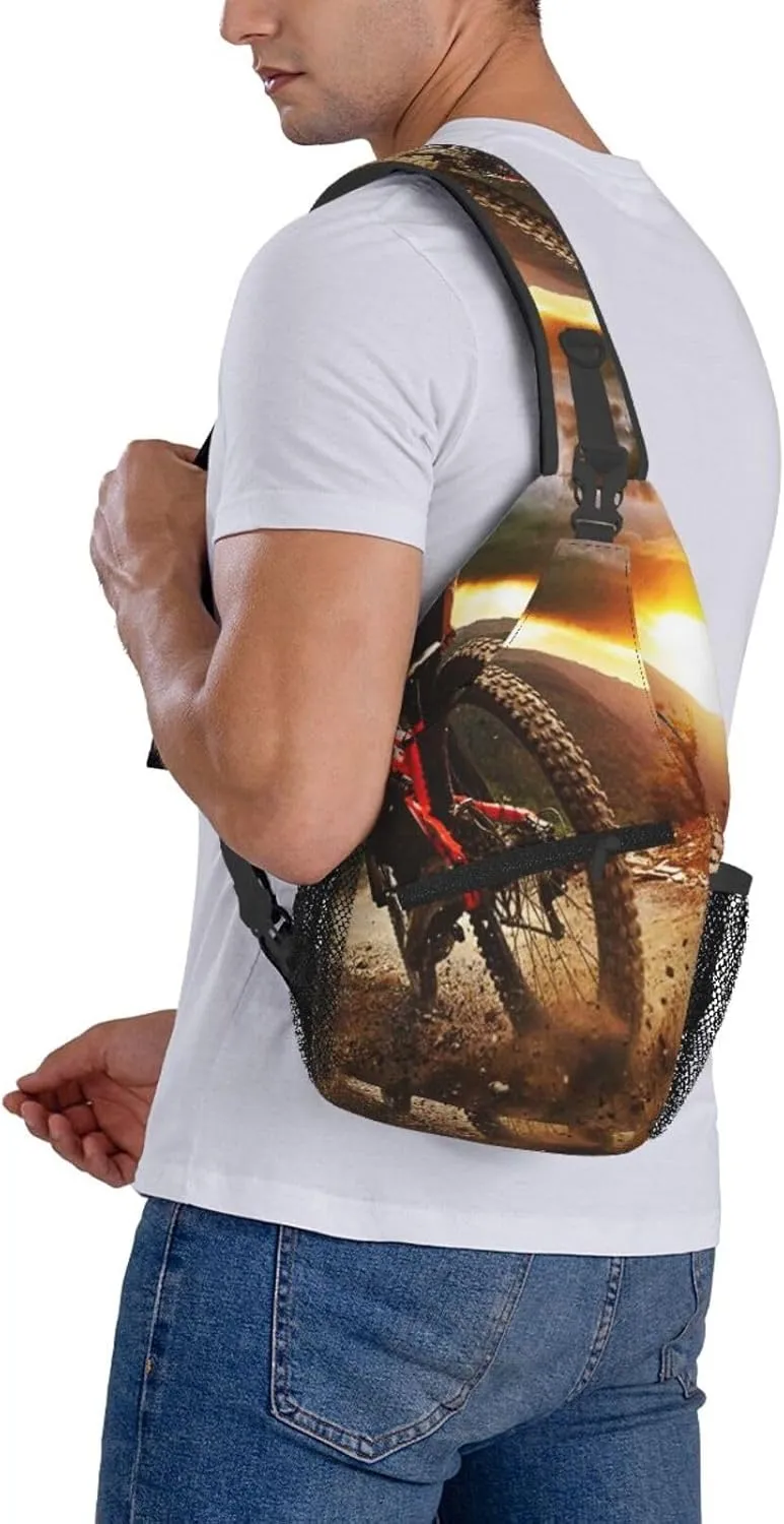 Crossbody Sling Bag for Men Women, Awesome Mountain Biking Downhill Racer Sling Backpack Shoulder Chest Bag, Anti Theft Travel Hiking Daypacks
