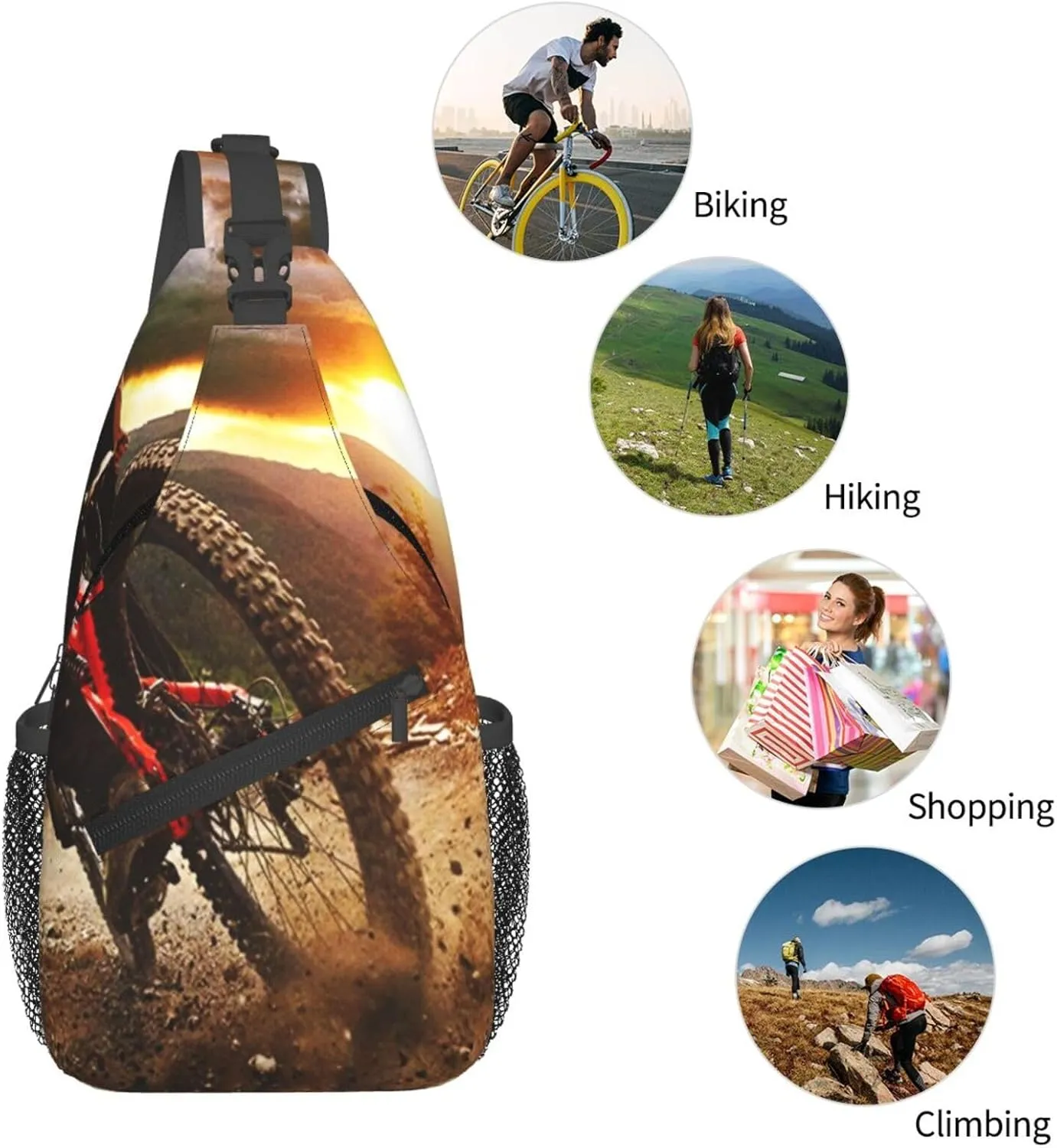 Crossbody Sling Bag for Men Women, Awesome Mountain Biking Downhill Racer Sling Backpack Shoulder Chest Bag, Anti Theft Travel Hiking Daypacks