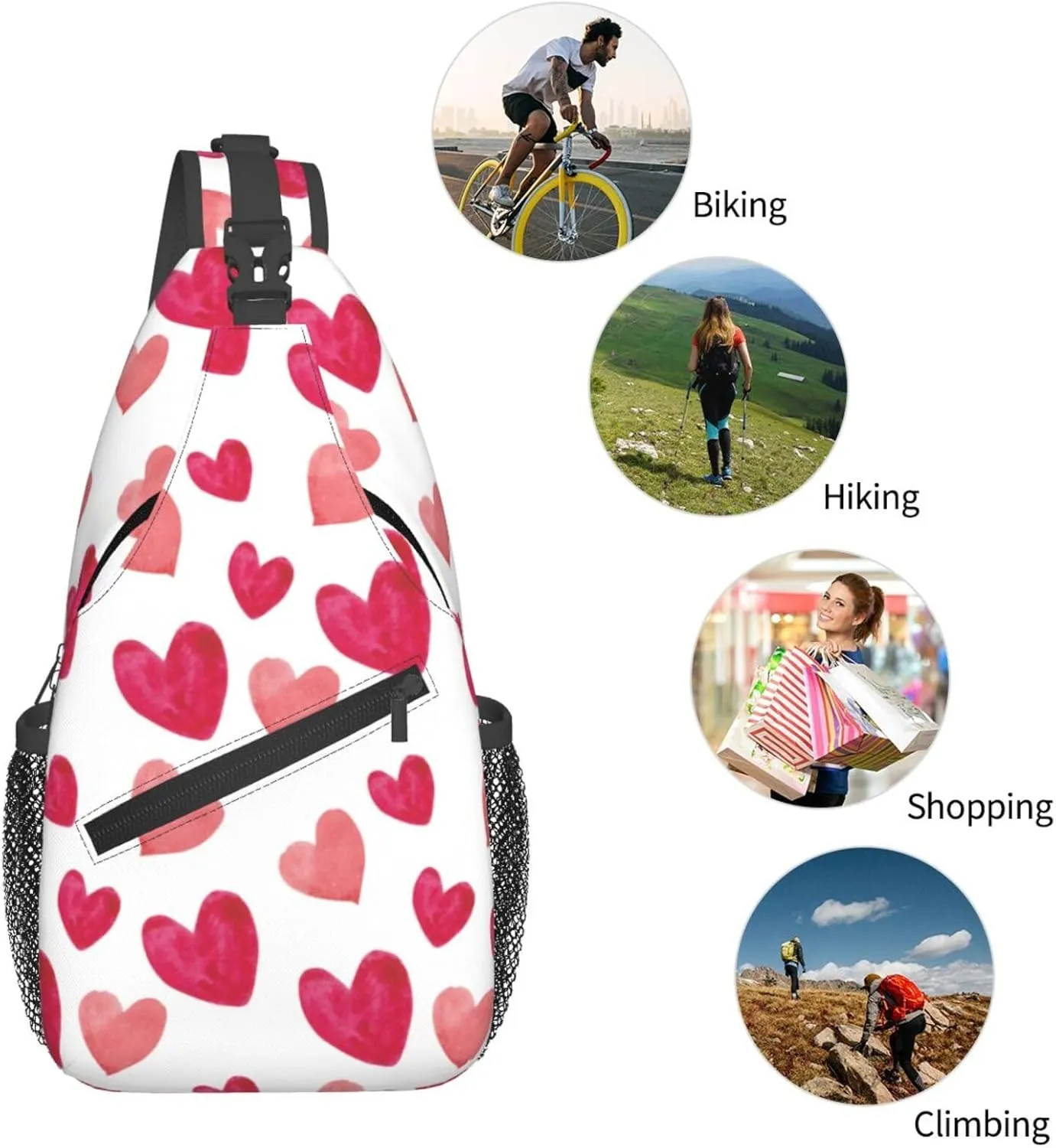 Crossbody Sling Bag for Men Women, Hearts 1 Sling Backpack Shoulder Chest Bag, Anti Theft Travel Hiking Daypacks