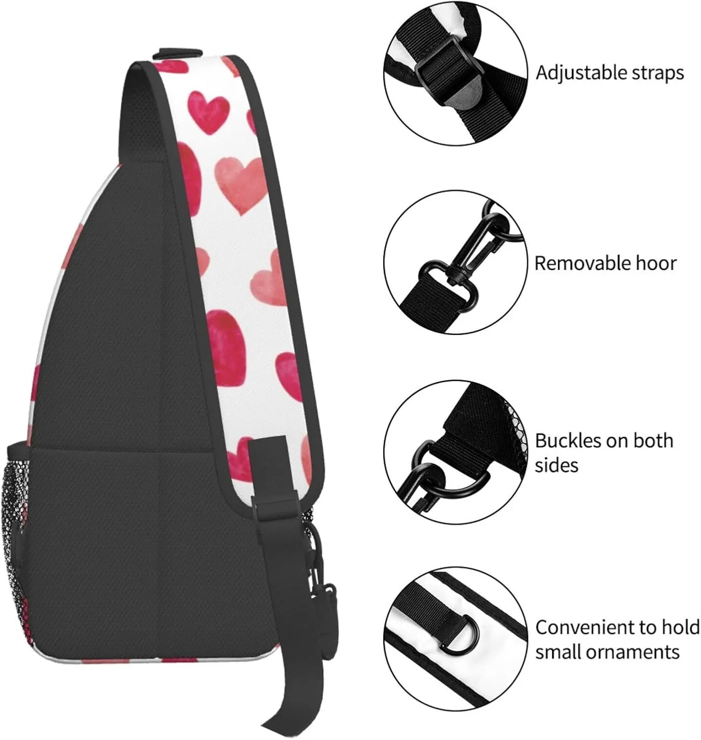 Crossbody Sling Bag for Men Women, Hearts 1 Sling Backpack Shoulder Chest Bag, Anti Theft Travel Hiking Daypacks