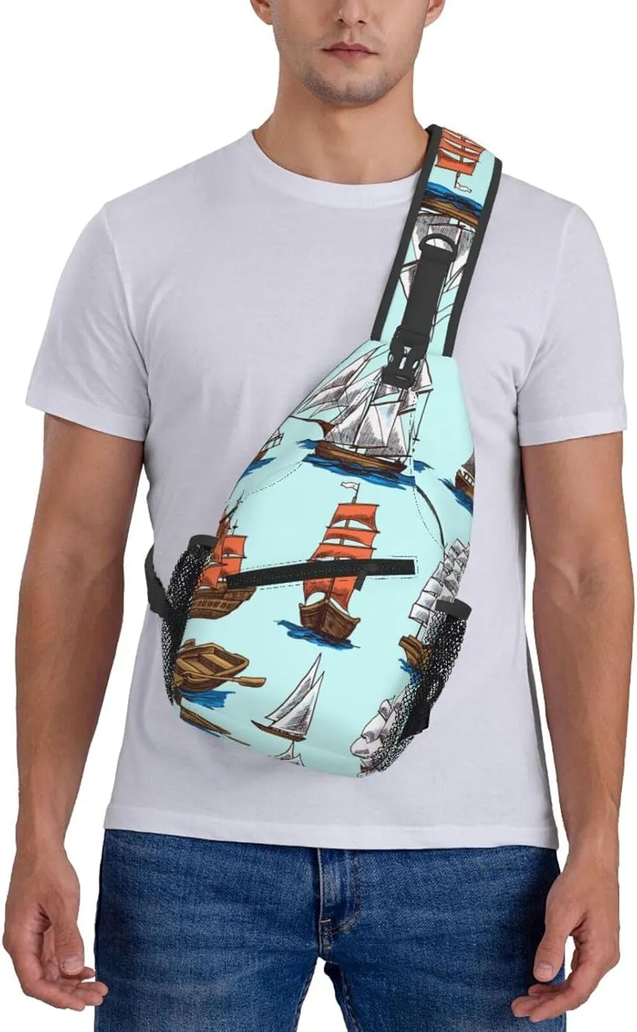 Crossbody Sling Bag for Men Women, Ships Boats Sling Backpack Shoulder Chest Bag, Anti Theft Travel Hiking Daypacks