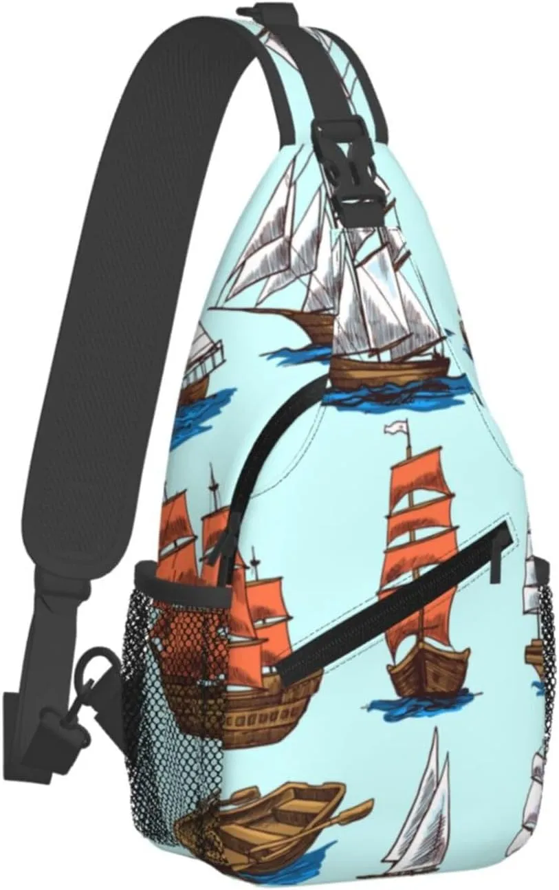 Crossbody Sling Bag for Men Women, Ships Boats Sling Backpack Shoulder Chest Bag, Anti Theft Travel Hiking Daypacks