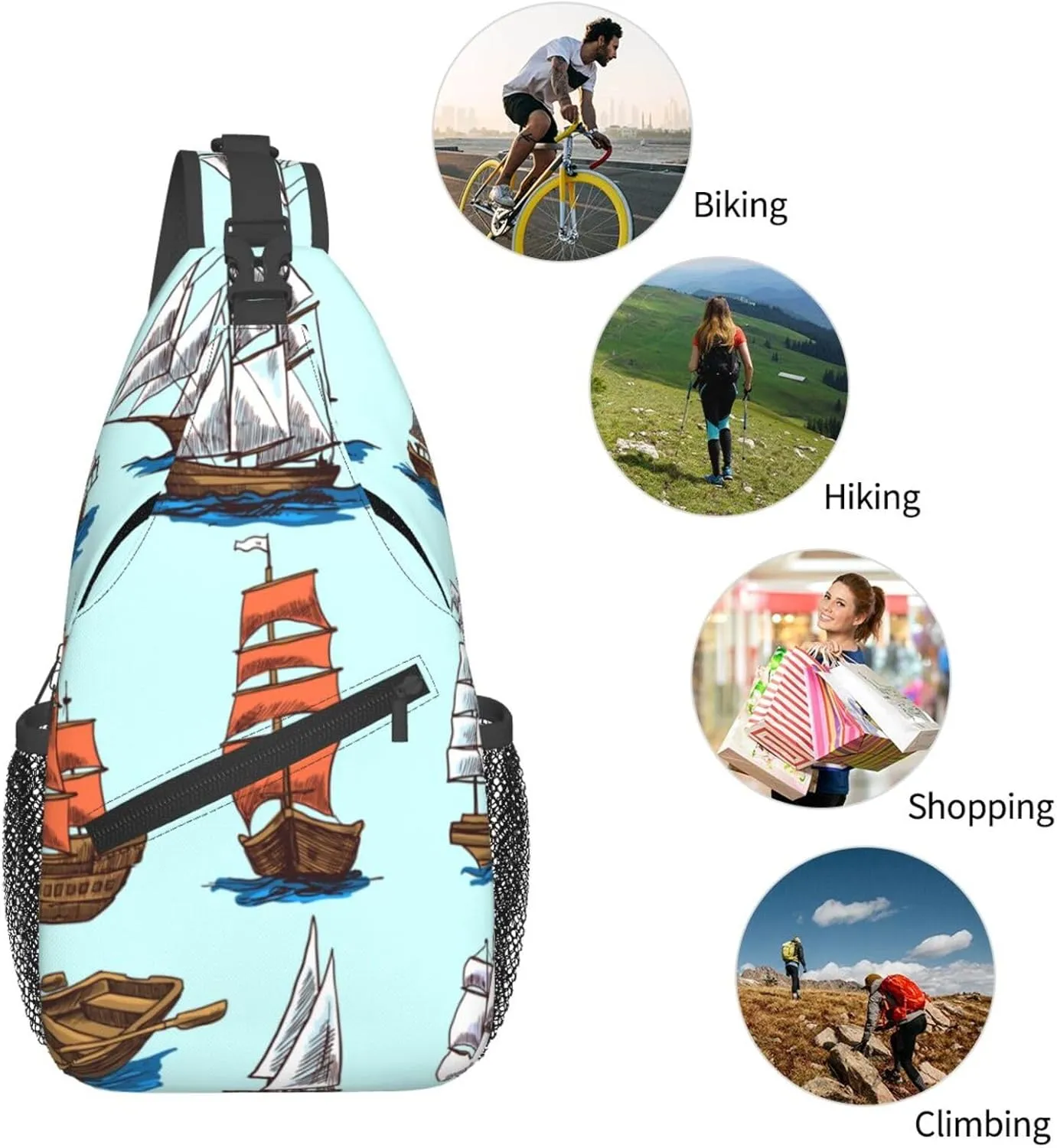 Crossbody Sling Bag for Men Women, Ships Boats Sling Backpack Shoulder Chest Bag, Anti Theft Travel Hiking Daypacks
