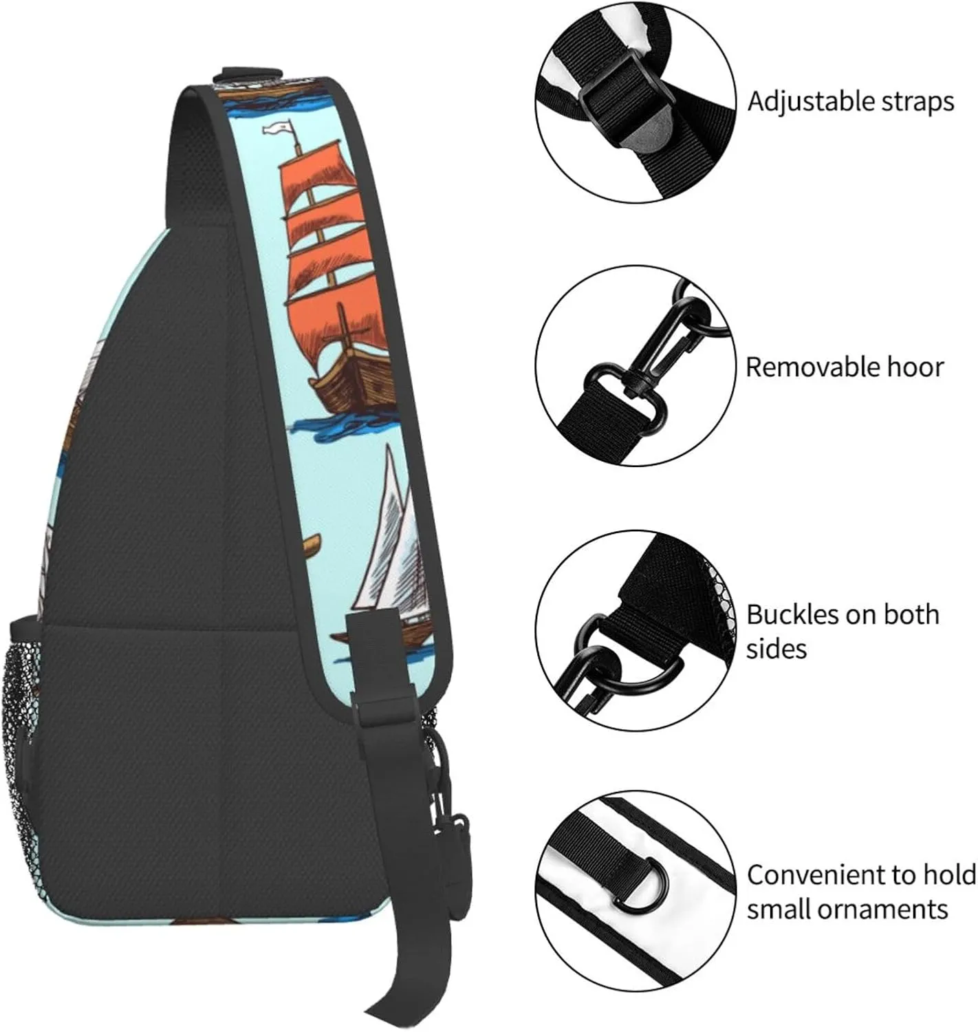 Crossbody Sling Bag for Men Women, Ships Boats Sling Backpack Shoulder Chest Bag, Anti Theft Travel Hiking Daypacks