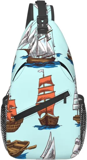 Crossbody Sling Bag for Men Women, Ships Boats Sling Backpack Shoulder Chest Bag, Anti Theft Travel Hiking Daypacks