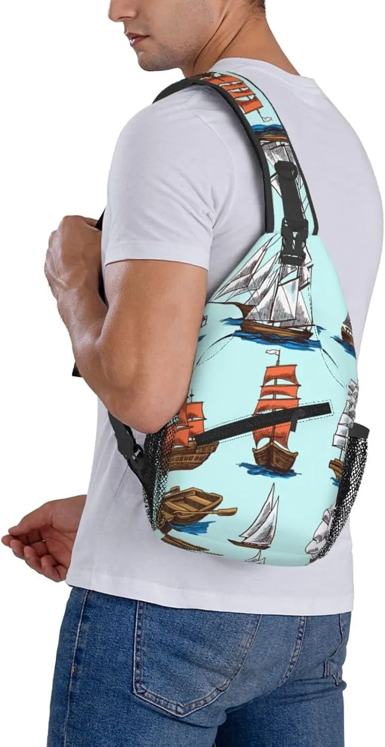 Crossbody Sling Bag for Men Women, Ships Boats Sling Backpack Shoulder Chest Bag, Anti Theft Travel Hiking Daypacks