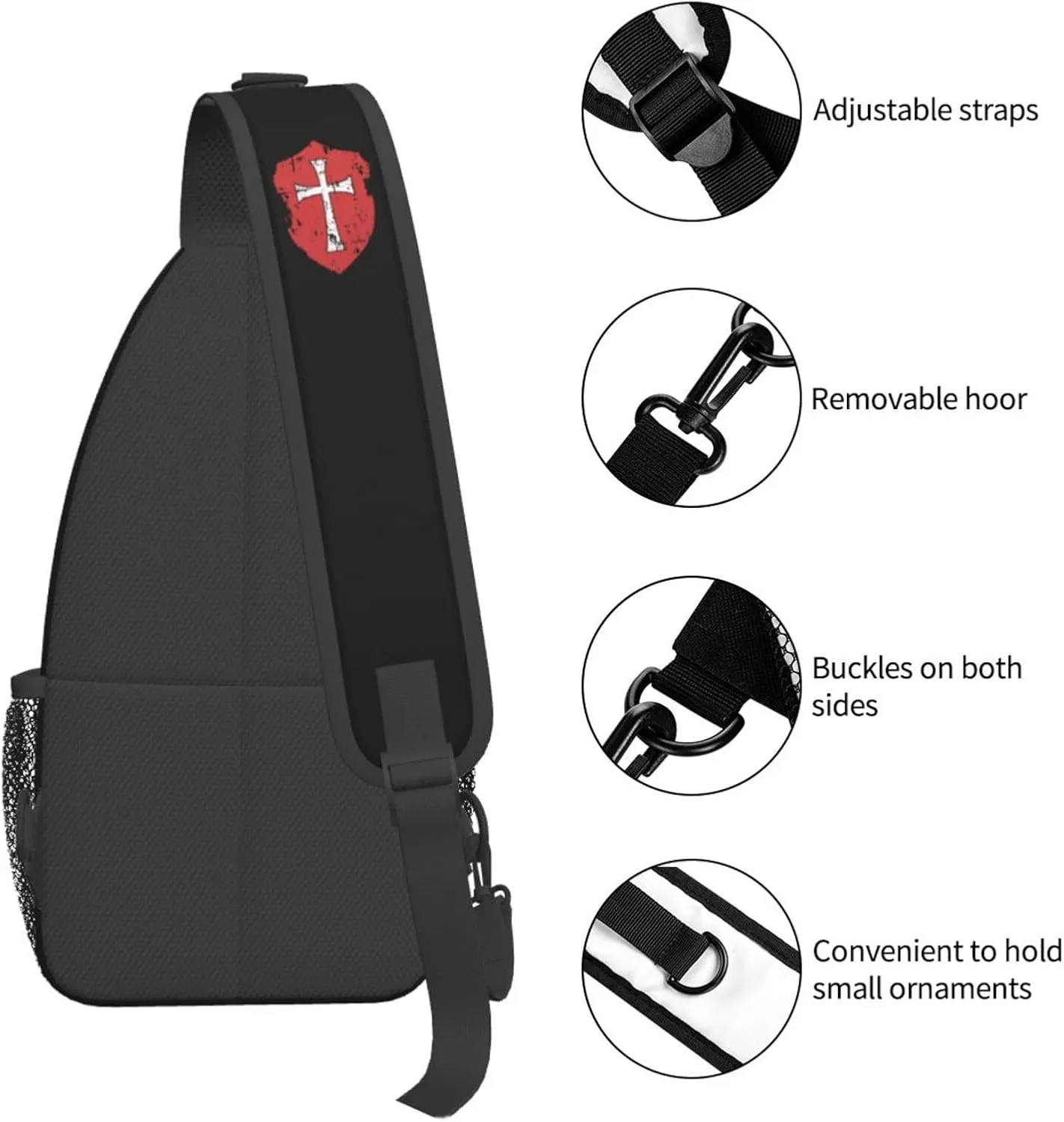 Crusader Knights Templar Cross Sling Bag Crossbody Backpack Shoulder Casual Daypack Bag for Men Women