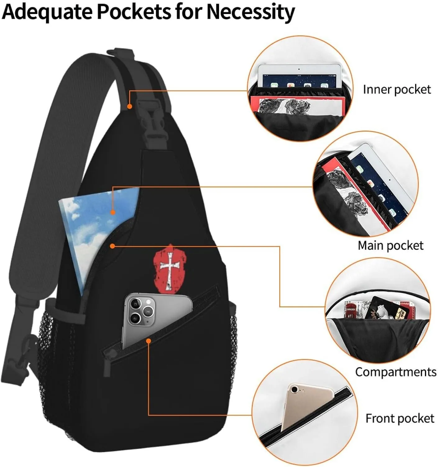 Crusader Knights Templar Cross Sling Bag Crossbody Backpack Shoulder Casual Daypack Bag for Men Women