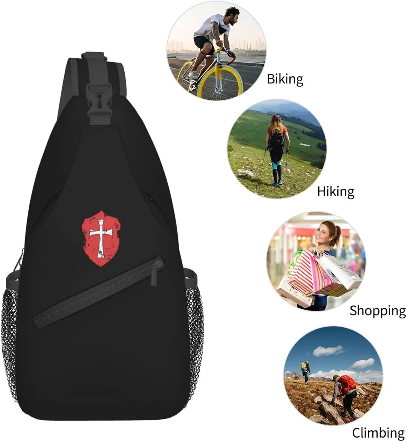 Crusader Knights Templar Cross Sling Bag Crossbody Backpack Shoulder Casual Daypack Bag for Men Women