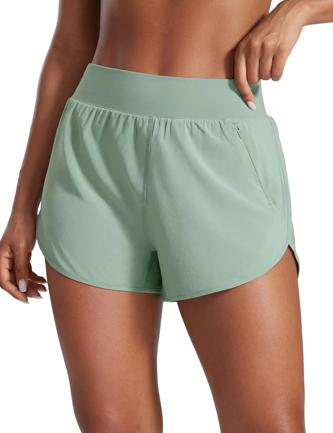 CRZ YOGA High Waisted Dolphin Shorts for Women 3" for Running Athletic Workout Gym with Zipper Pockets Liner