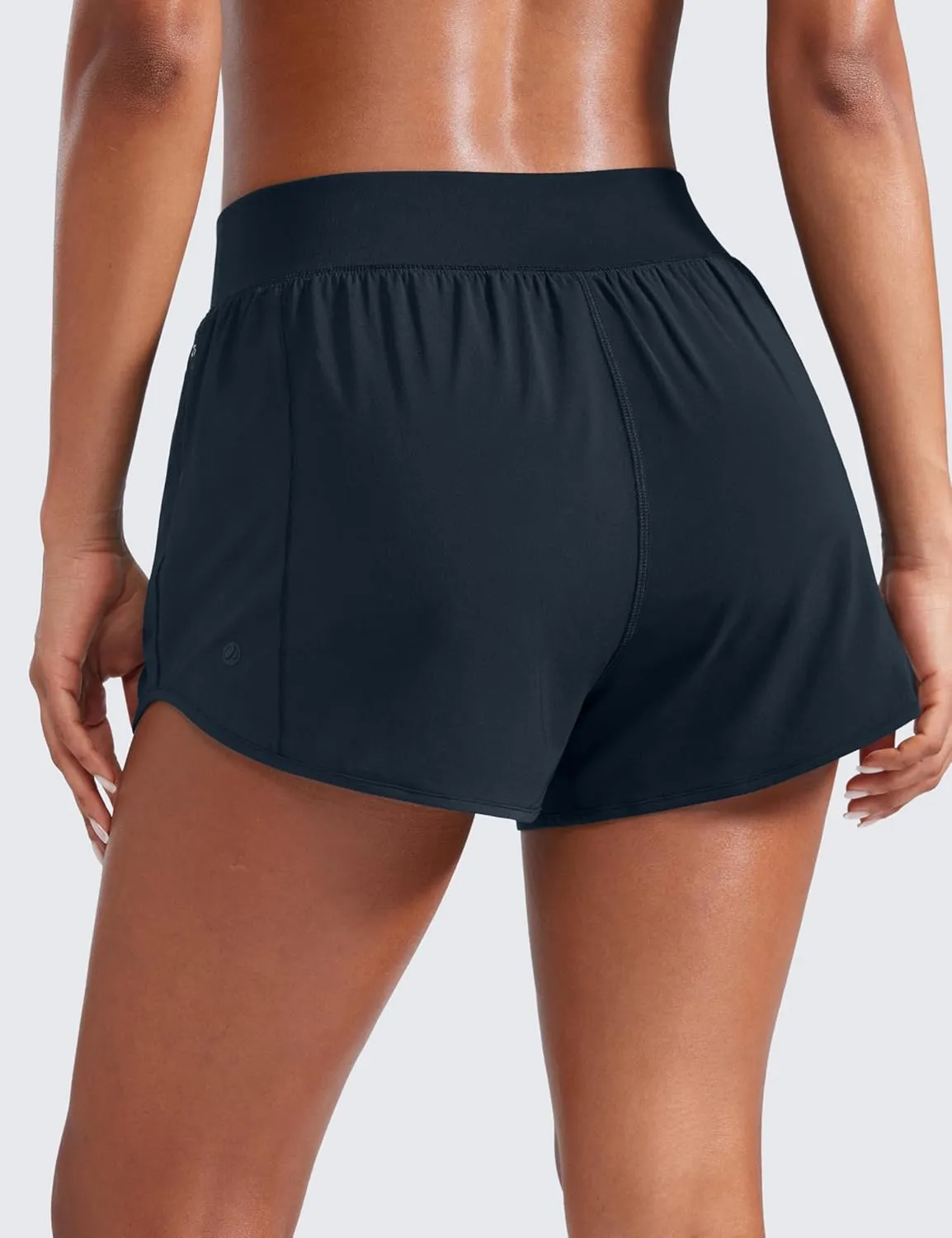 CRZ YOGA Mid Waisted Running Shorts for Women 3" Curved Hems for Athletic Workout Gym with Zipper Pockets Line