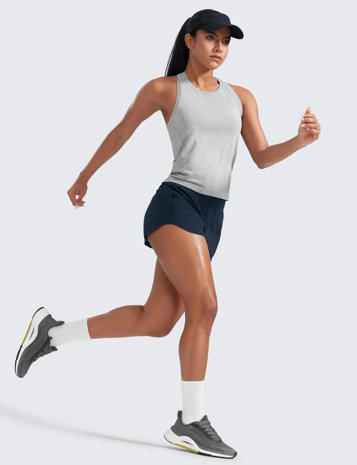 CRZ YOGA Mid Waisted Running Shorts for Women 3" Curved Hems for Athletic Workout Gym with Zipper Pockets Line