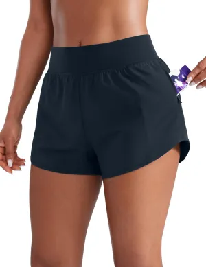 CRZ YOGA Mid Waisted Running Shorts for Women 3" Curved Hems for Athletic Workout Gym with Zipper Pockets Line