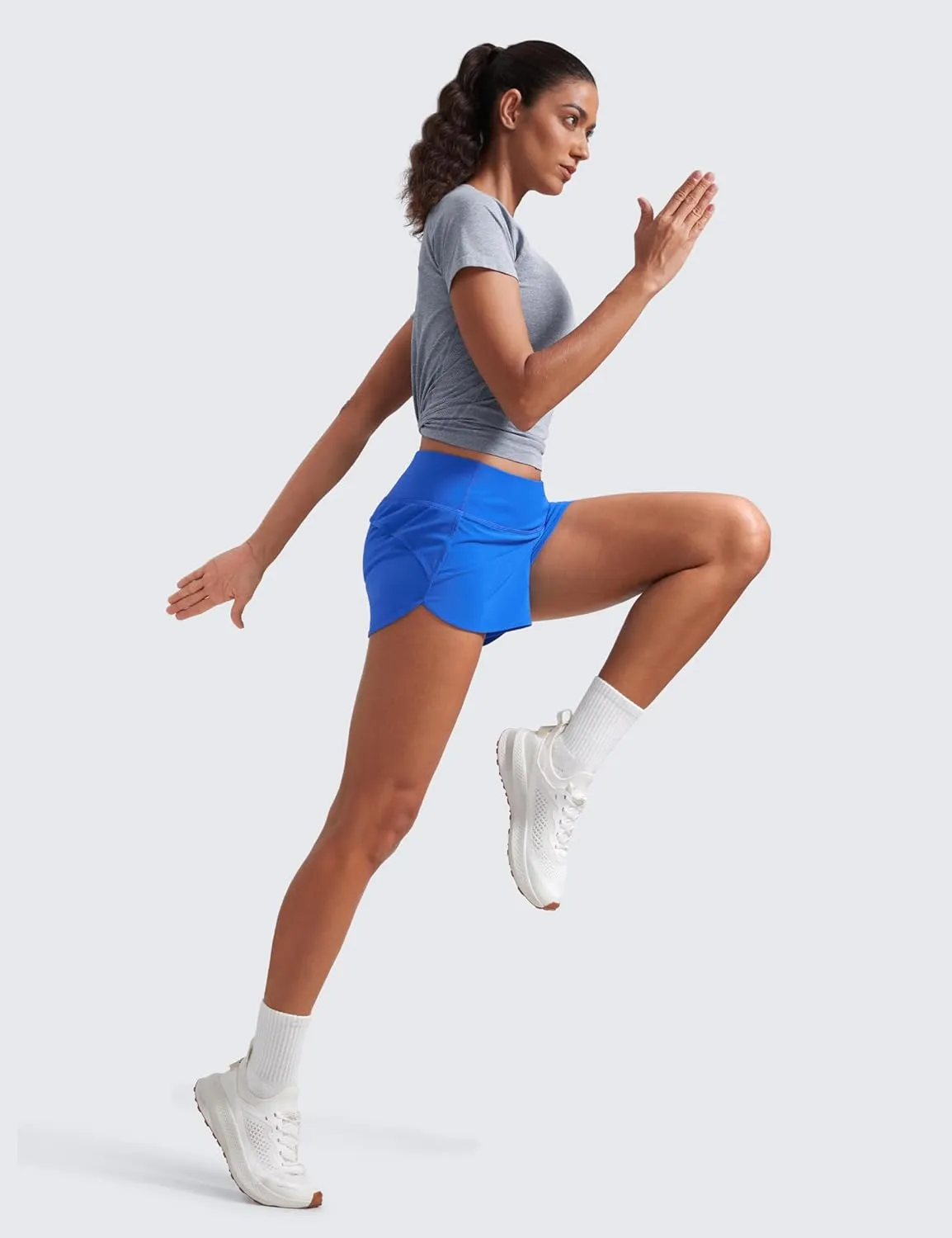 CRZ YOGA Mid Waisted Running Shorts for Women 4" Soft for Gym Athletic Workout with Zipper Pocket Liner Quick Dry