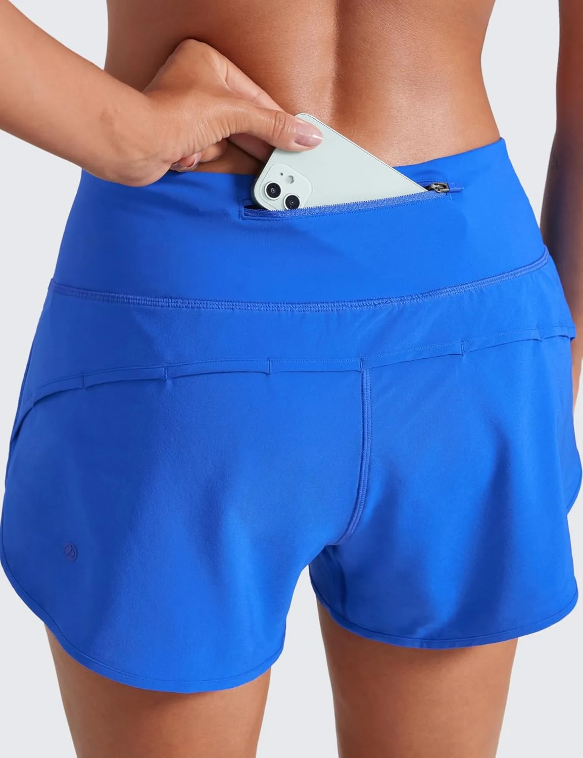 CRZ YOGA Mid Waisted Running Shorts for Women 4" Soft for Gym Athletic Workout with Zipper Pocket Liner Quick Dry