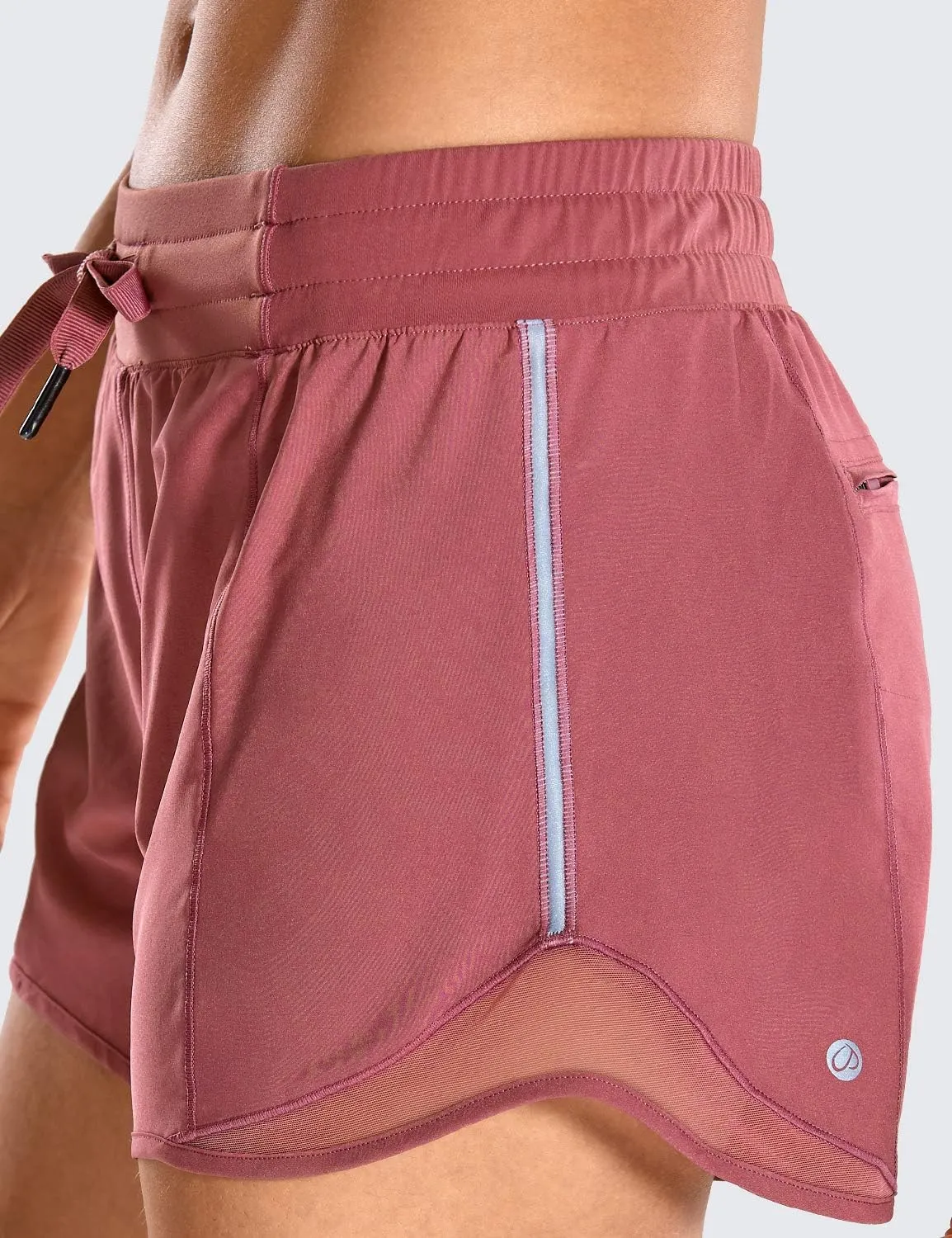 CRZ YOGA Womens Athletic Running Shorts with Zip Pocket, 4" Mid-Waist Mesh Liner Gym Workout Shorts