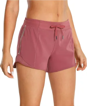 CRZ YOGA Womens Athletic Running Shorts with Zip Pocket, 4" Mid-Waist Mesh Liner Gym Workout Shorts