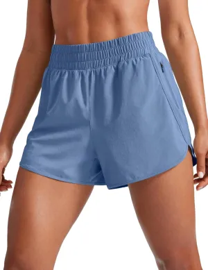 CRZ YOGA Womens High Waisted Running Shorts Mesh Liner 3'' Dolphin Quick Dry for Athletic Gym Track Workout with Zip Pocket