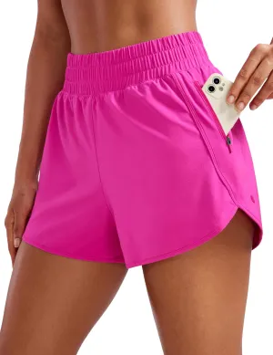 CRZ YOGA Womens High Waisted Running Shorts Mesh Liner 3'' Dolphin Quick Dry for Athletic Gym Track Workout with Zip Pocket