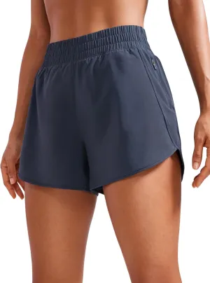 CRZ YOGA Womens High Waisted Running Shorts Mesh Liner 3'' Dolphin Quick Dry for Athletic Gym Track Workout with Zip Pocket