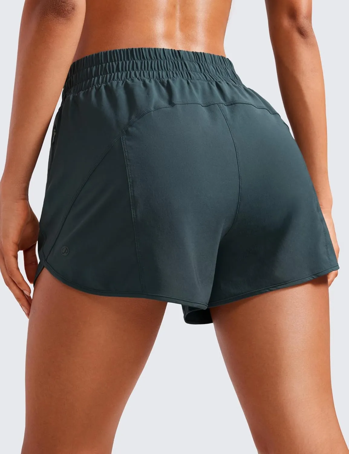 CRZ YOGA Womens High Waisted Running Shorts Mesh Liner 3'' Dolphin Quick Dry for Athletic Gym Track Workout with Zip Pocket