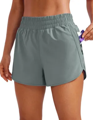 CRZ YOGA Womens High Waisted Running Shorts Mesh Liner 3'' Dolphin Quick Dry for Athletic Gym Track Workout with Zip Pocket