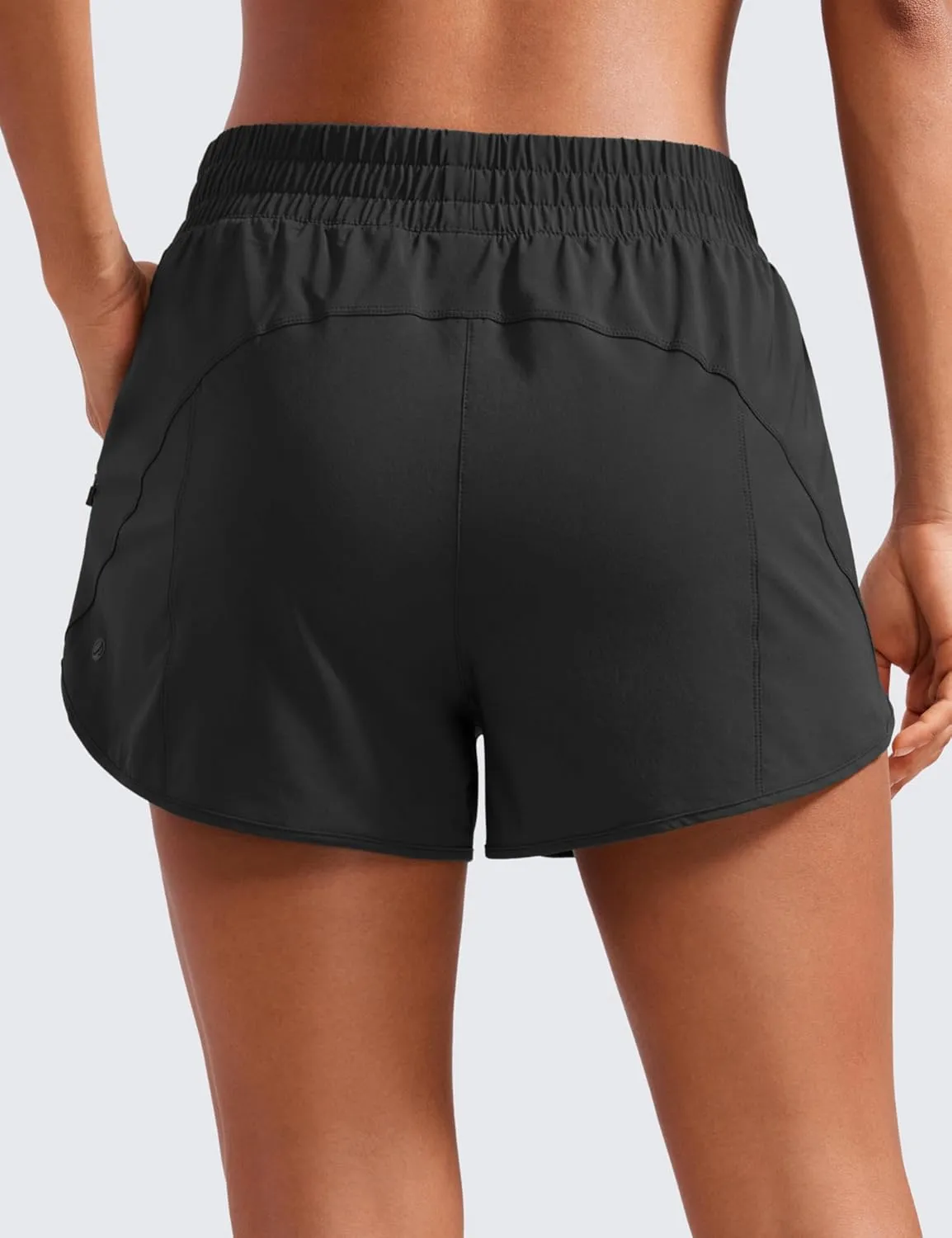 CRZ YOGA Womens High Waisted Running Shorts Mesh Liner 3'' Dolphin Quick Dry for Athletic Gym Track Workout with Zip Pocket