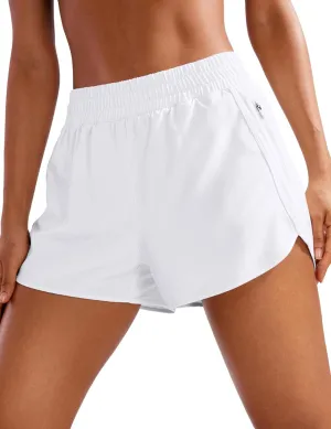 CRZ YOGA Womens High Waisted Running Shorts Mesh Liner 3'' Dolphin Quick Dry for Athletic Gym Track Workout with Zip Pocket