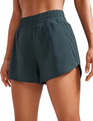 CRZ YOGA Womens High Waisted Running Shorts Mesh Liner 3'' Dolphin Quick Dry for Athletic Gym Track Workout with Zip Pocket