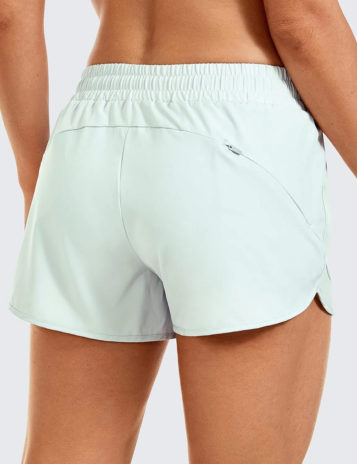 CRZ YOGA Women's Mid Rise Running Shorts Mesh Liner 3'' - Quick Dry Drawstring Workout Athletic Gym Shorts Zip Pocket