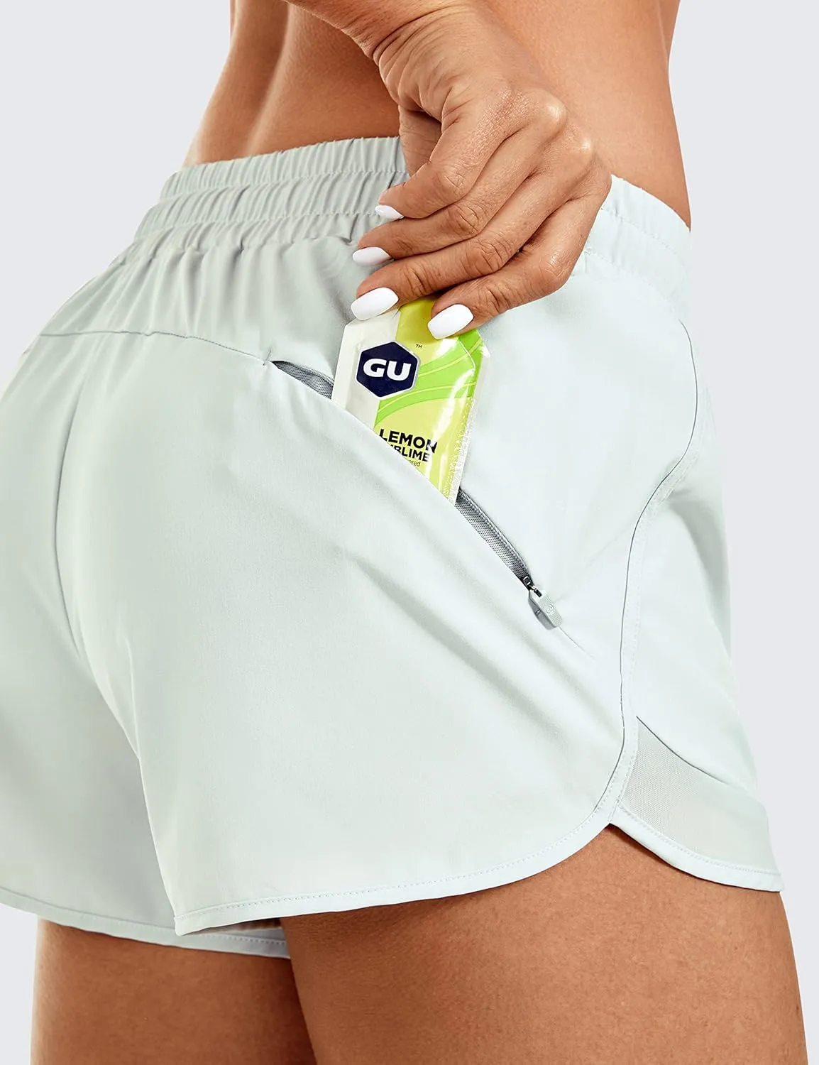 CRZ YOGA Women's Mid Rise Running Shorts Mesh Liner 3'' - Quick Dry Drawstring Workout Athletic Gym Shorts Zip Pocket