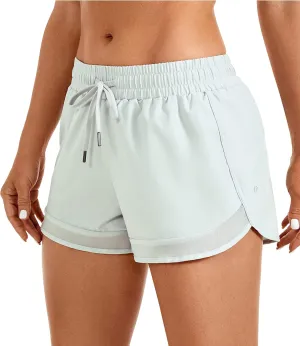 CRZ YOGA Women's Mid Rise Running Shorts Mesh Liner 3'' - Quick Dry Drawstring Workout Athletic Gym Shorts Zip Pocket