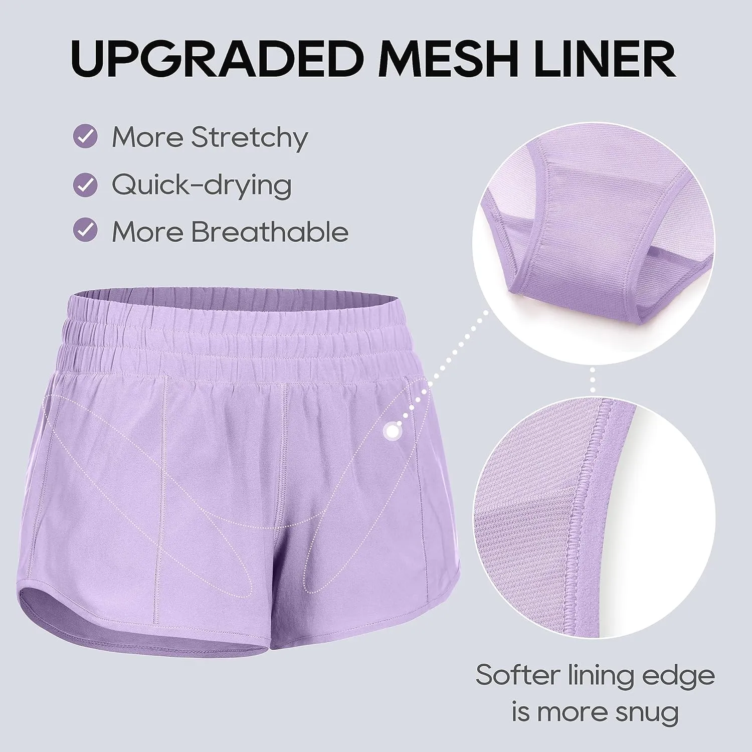 CRZ YOGA Women's Running Shorts Low Waisted 2.5" - Mesh Liner Quick Dry for Track Gym Athletic Workout with Zip Pocket