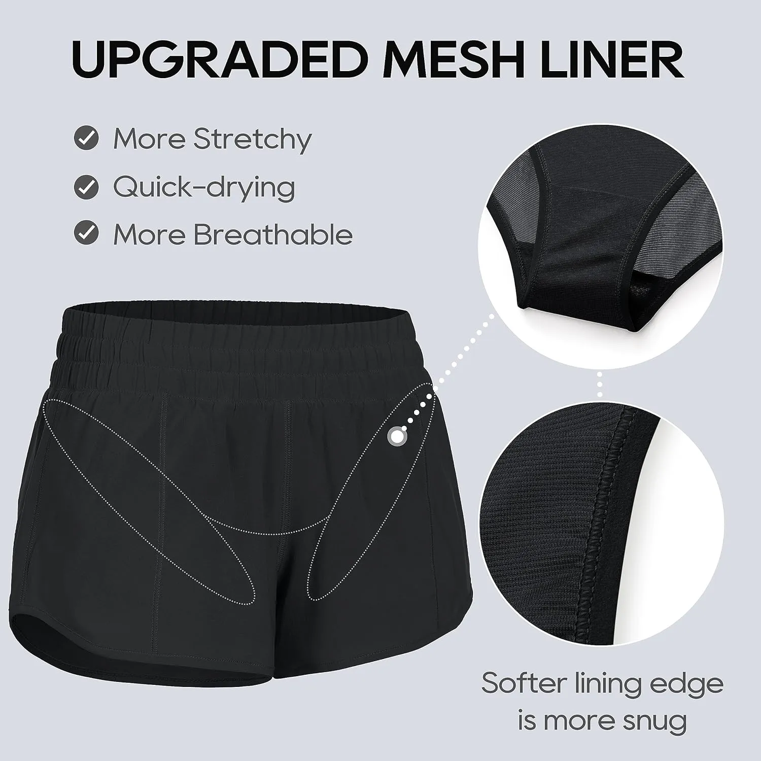 CRZ YOGA Women's Running Shorts Low Waisted 2.5" - Mesh Liner Quick Dry for Track Gym Athletic Workout with Zip Pocket