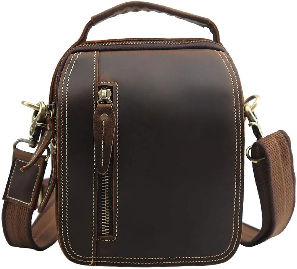 CSCDD Leather Business Briefcase, Men's Leather Crossbody Bag, Leisure Pockets Business Briefcase Waterproof and Handbag Wallet