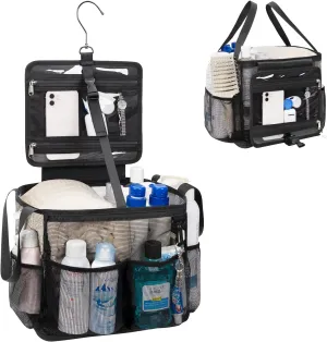 CUBETASTIC Mesh Shower Caddy Portable, Quick Dry Hanging Toiletry Bag for College Dorm Essentials with 4 Pockets/Divider/Plastic Bottom, Travel Tote Bag for Camping, Bathroom, Beach, Swimming, Gym