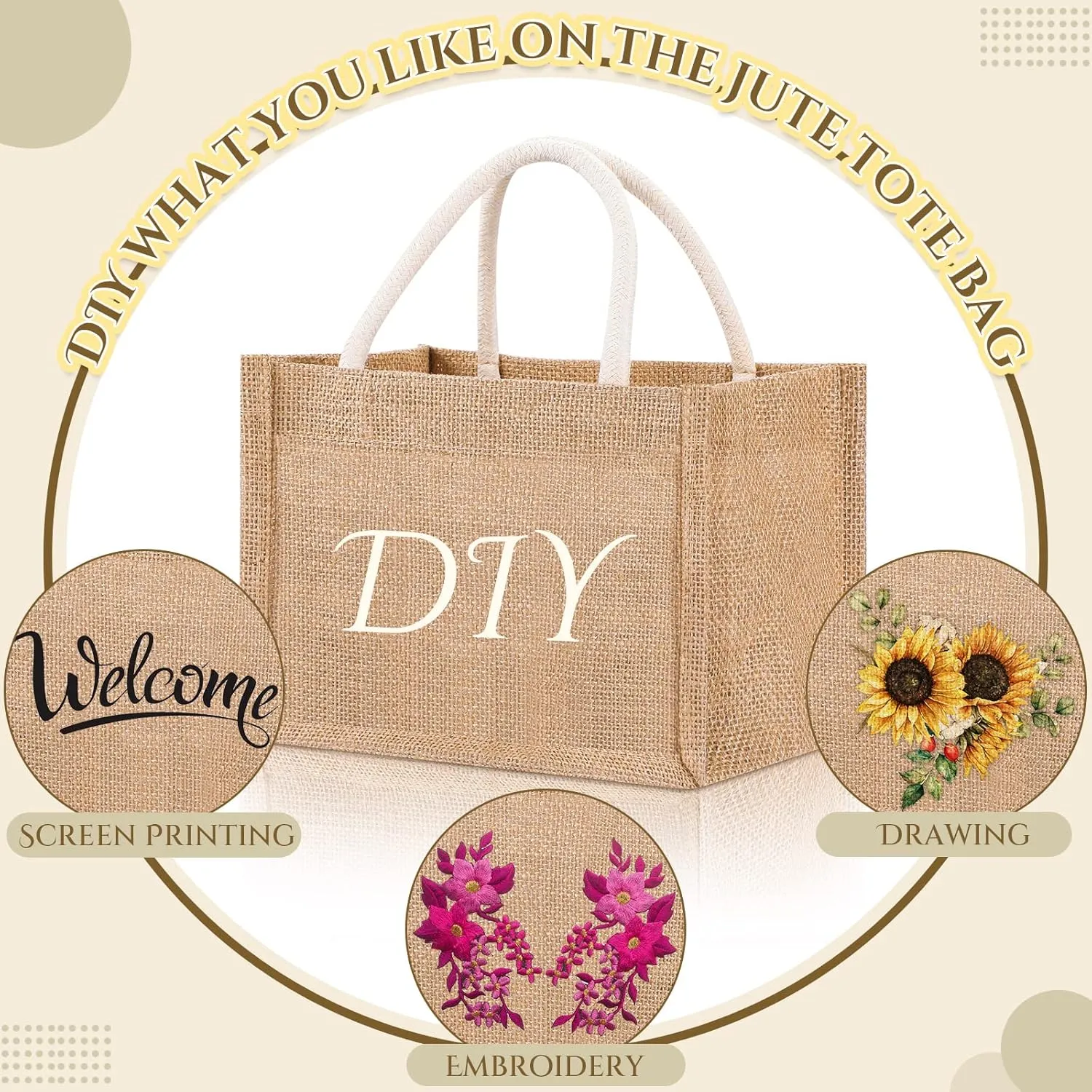 Cunno 12 Pcs Burlap Tote Bag Mini Jute Reusable Bag with Handles Small Blank Canvas Gift Waterproof for Wedding Beach DIY