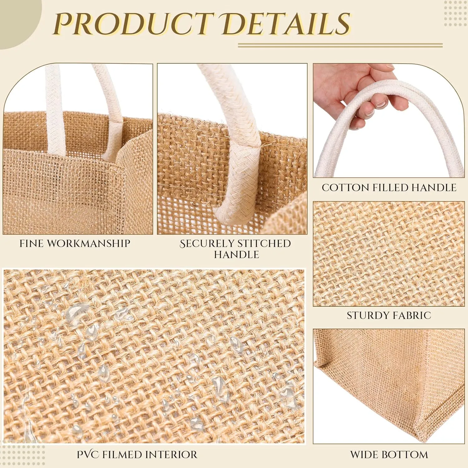 Cunno 12 Pcs Burlap Tote Bag Mini Jute Reusable Bag with Handles Small Blank Canvas Gift Waterproof for Wedding Beach DIY