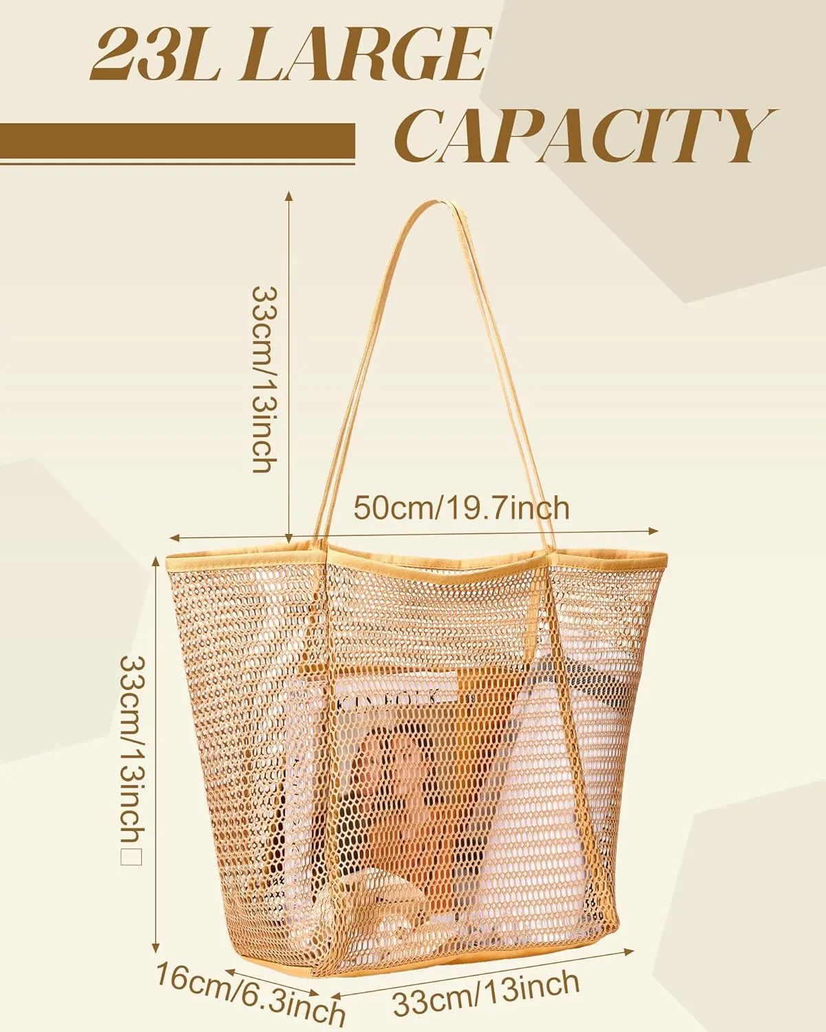 Cunno 6 Pieces Mesh Beach Tote Bag for Women Summer Waterproof Sandproof Shoulder Bag for Travel Vacation Shopping Picnic