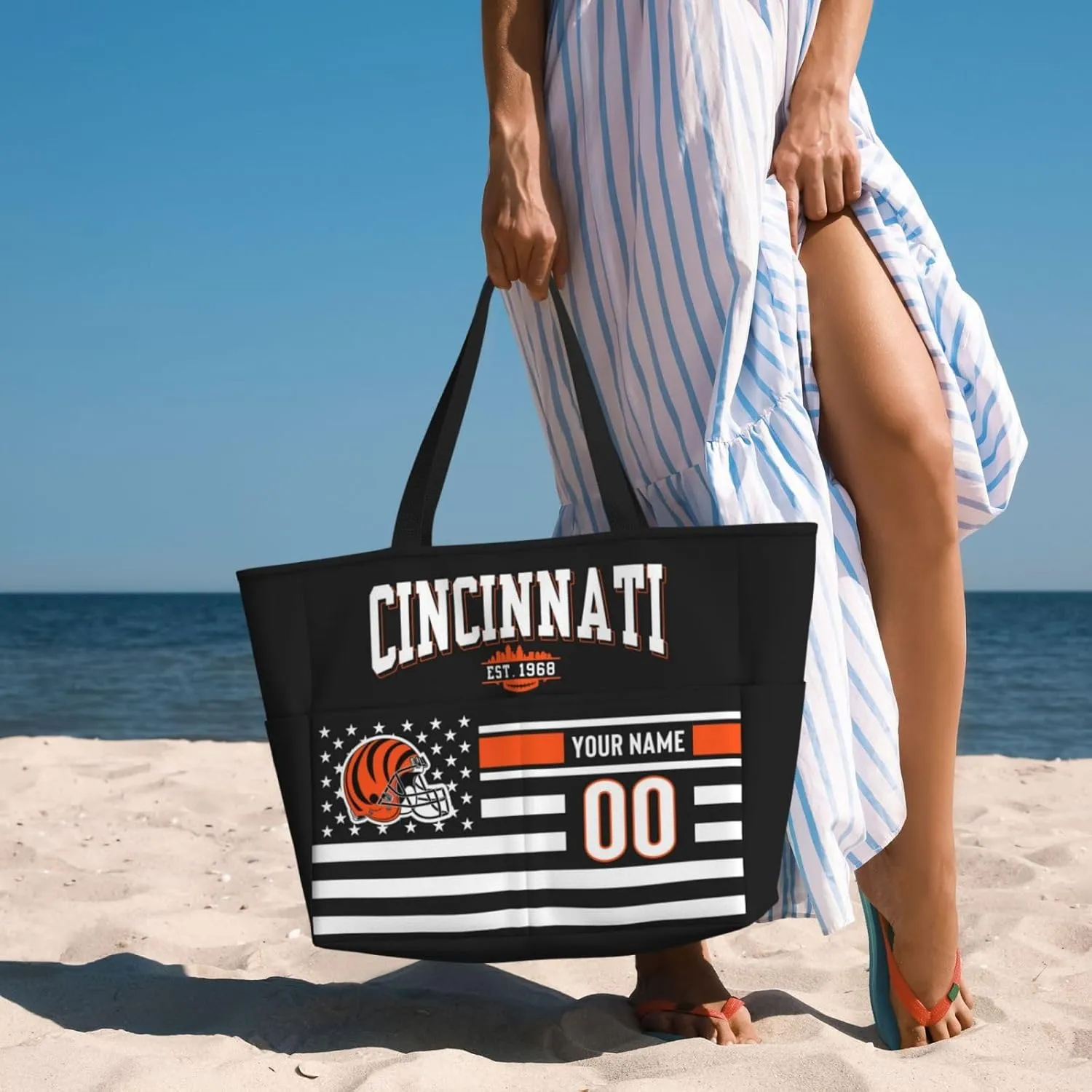 Custom Beach Bag Custom Football Style Large Beach Tote Bag Personalized Add Your Name and Number Shoulder Bag