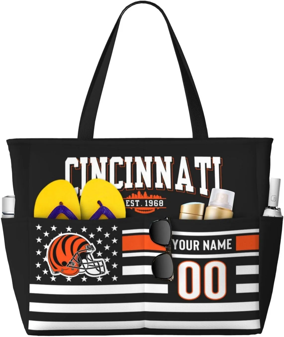 Custom Beach Bag Custom Football Style Large Beach Tote Bag Personalized Add Your Name and Number Shoulder Bag
