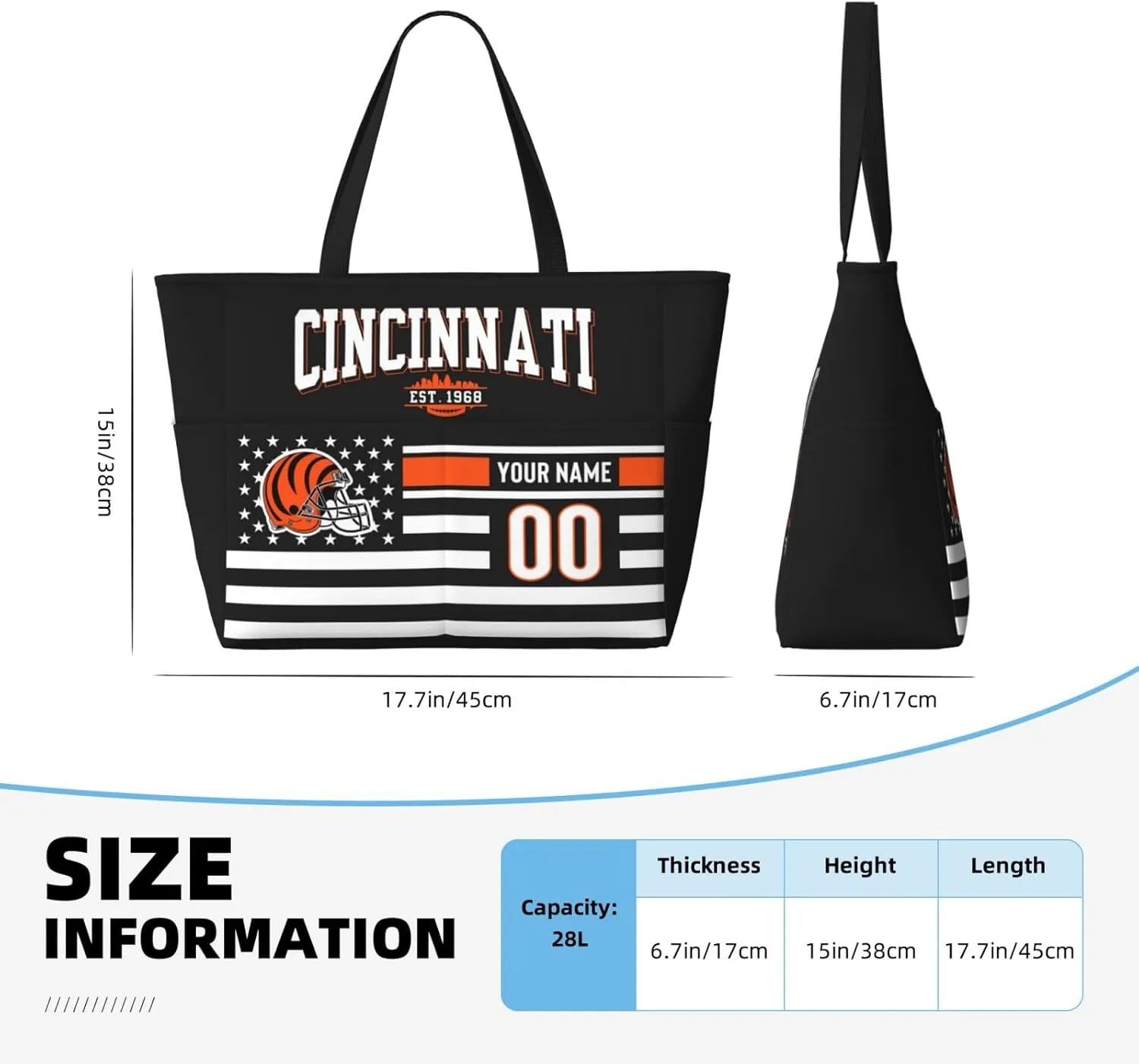 Custom Beach Bag Custom Football Style Large Beach Tote Bag Personalized Add Your Name and Number Shoulder Bag