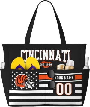 Custom Beach Bag Custom Football Style Large Beach Tote Bag Personalized Add Your Name and Number Shoulder Bag