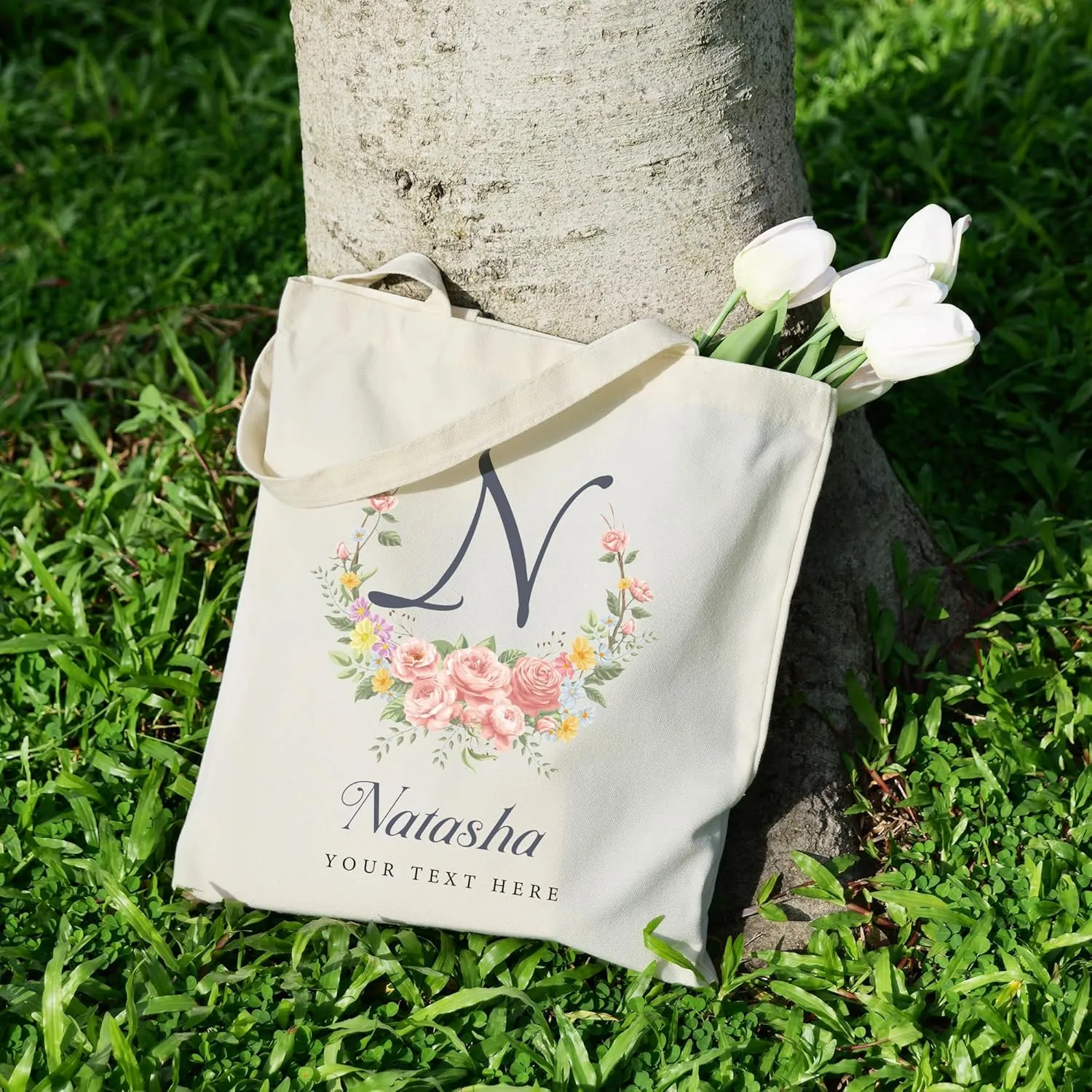 Custom Canvas Tote Bag with Initial and Name Personalized Tote Bag Gift for Women&Girls Bridesmaid Gifts